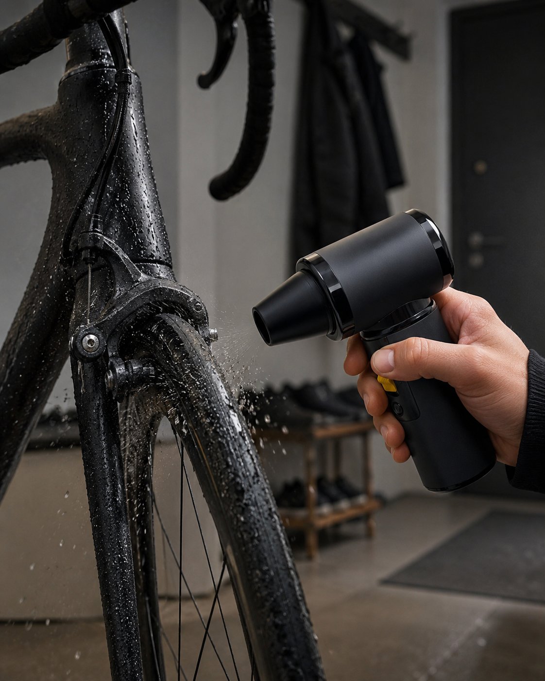 Tailwind Cyclone drying a wet road-bike fork and brake